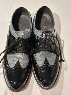 Baldwin Black Gray Wingtip Oxford Shoes Patent Leather Men’s Dress Shoes Size 8